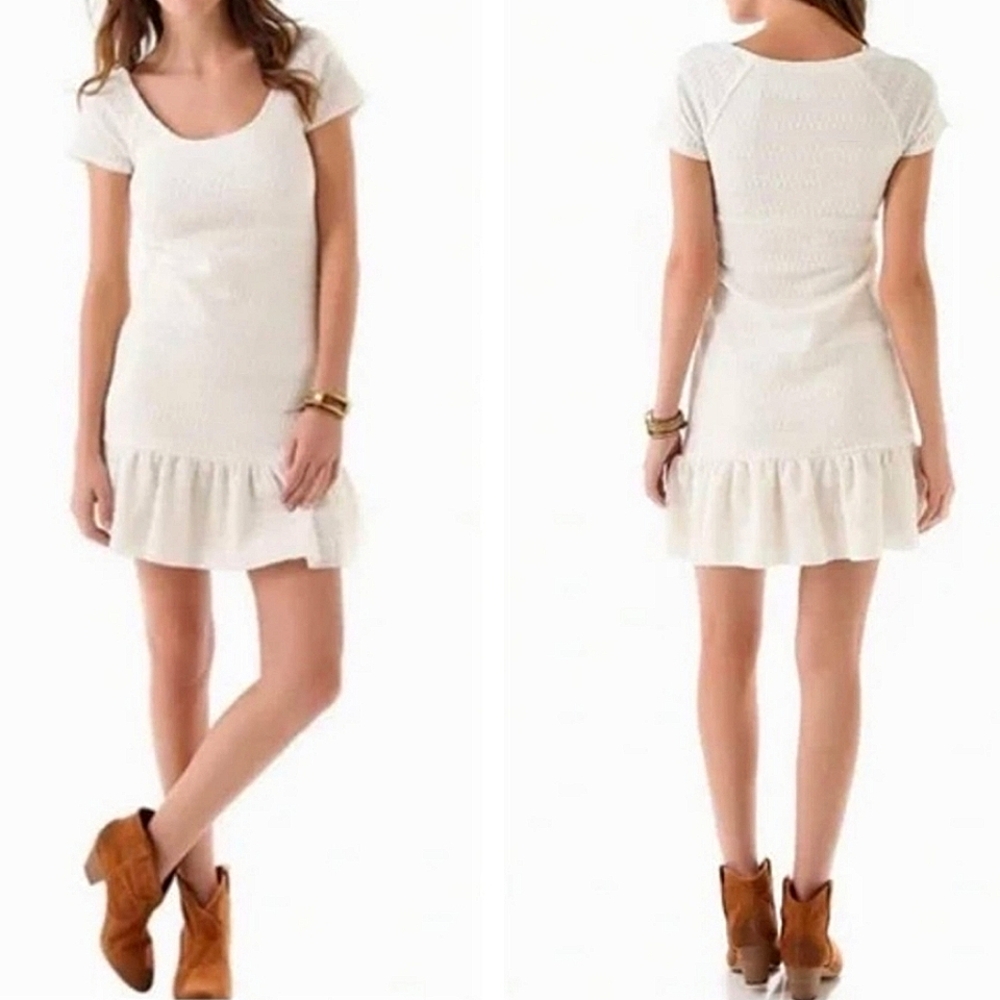 Free People Cozy Day Ivory boho Coquette Chic Costal flounce mini dress